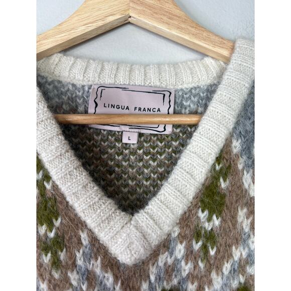 NEW Lingua Franca Mariel Fluffy Alpaca Blend V-Neck Vest in Cloud Size: Large - Picture 4 of 7